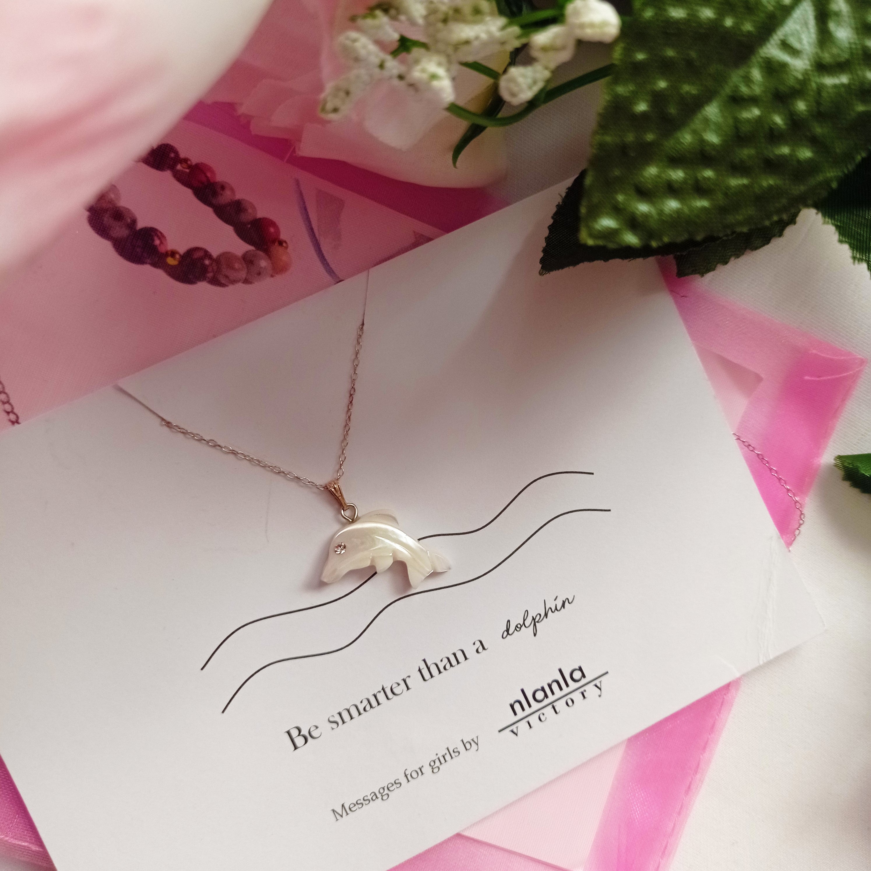 Dolphin necklace on 18 inch Sterling Silver Chain, Be Smarter Than A Dolphin Message, Personalised Gift, Affirmation Necklace, Affirmation Gift, Unique Gift Idea | by nlanlaVictory-4