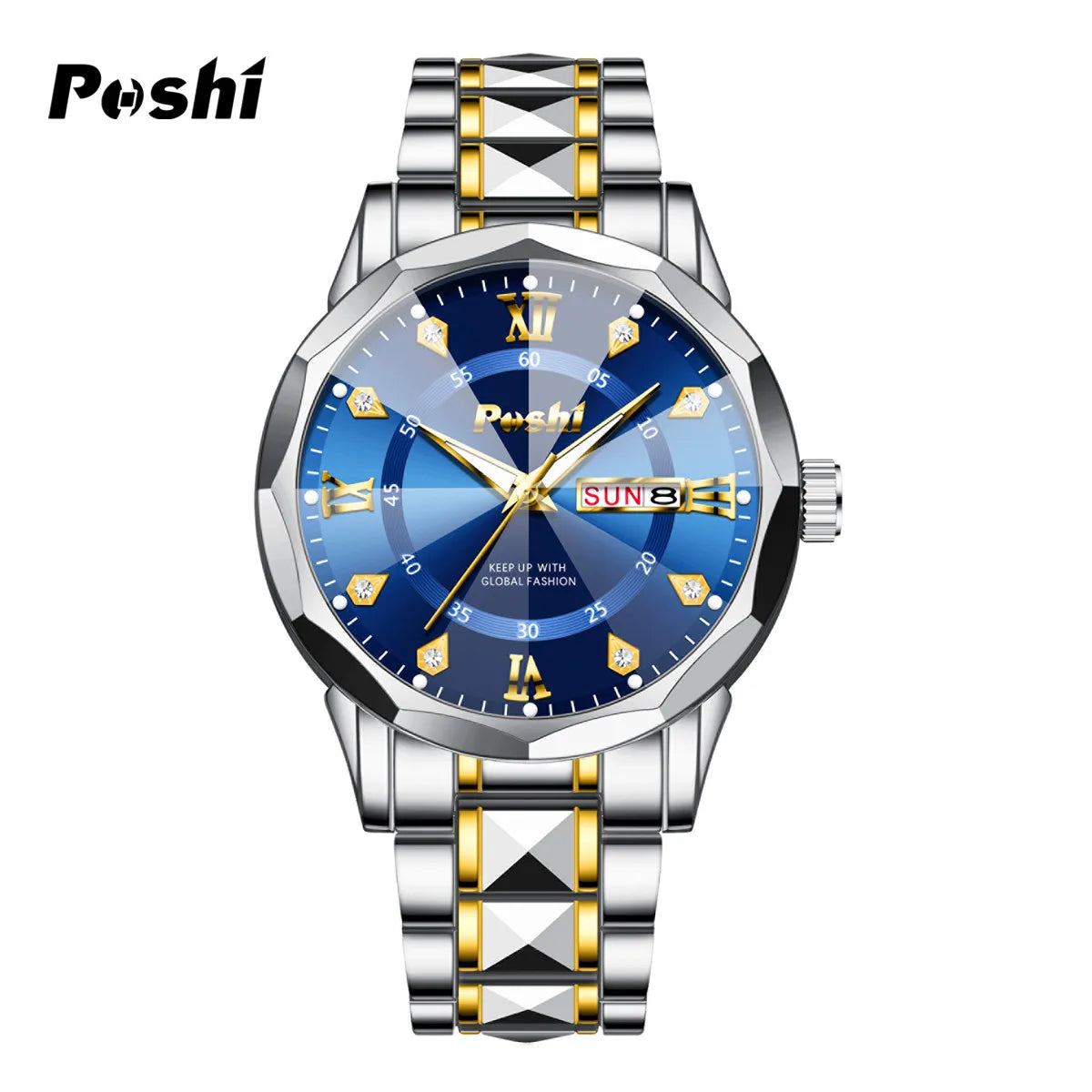 POSHI Men’s Luminous Waterproof Quartz Watch – Dual Calendar.