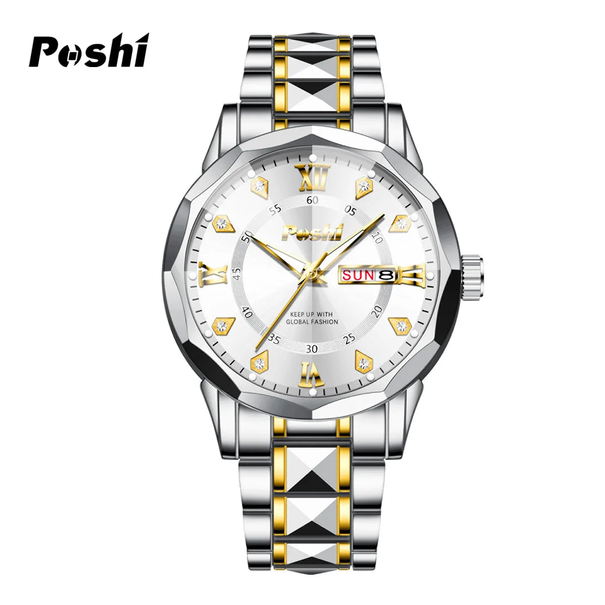POSHI Men’s Luminous Waterproof Quartz Watch – Dual Calendar.