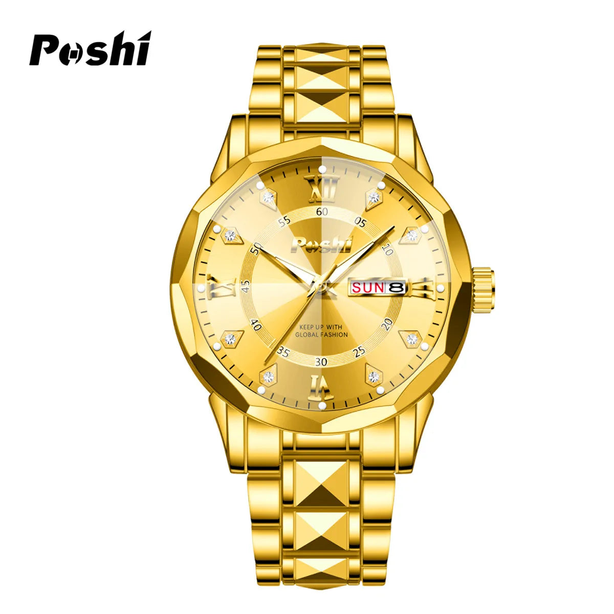 POSHI Men’s Luminous Waterproof Quartz Watch – Dual Calendar.
