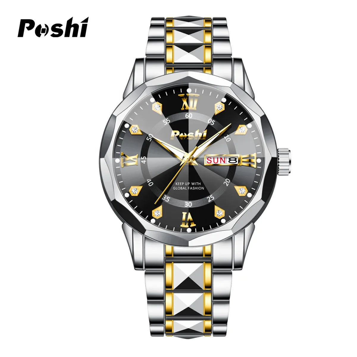 POSHI Men’s Luminous Waterproof Quartz Watch – Dual Calendar.
